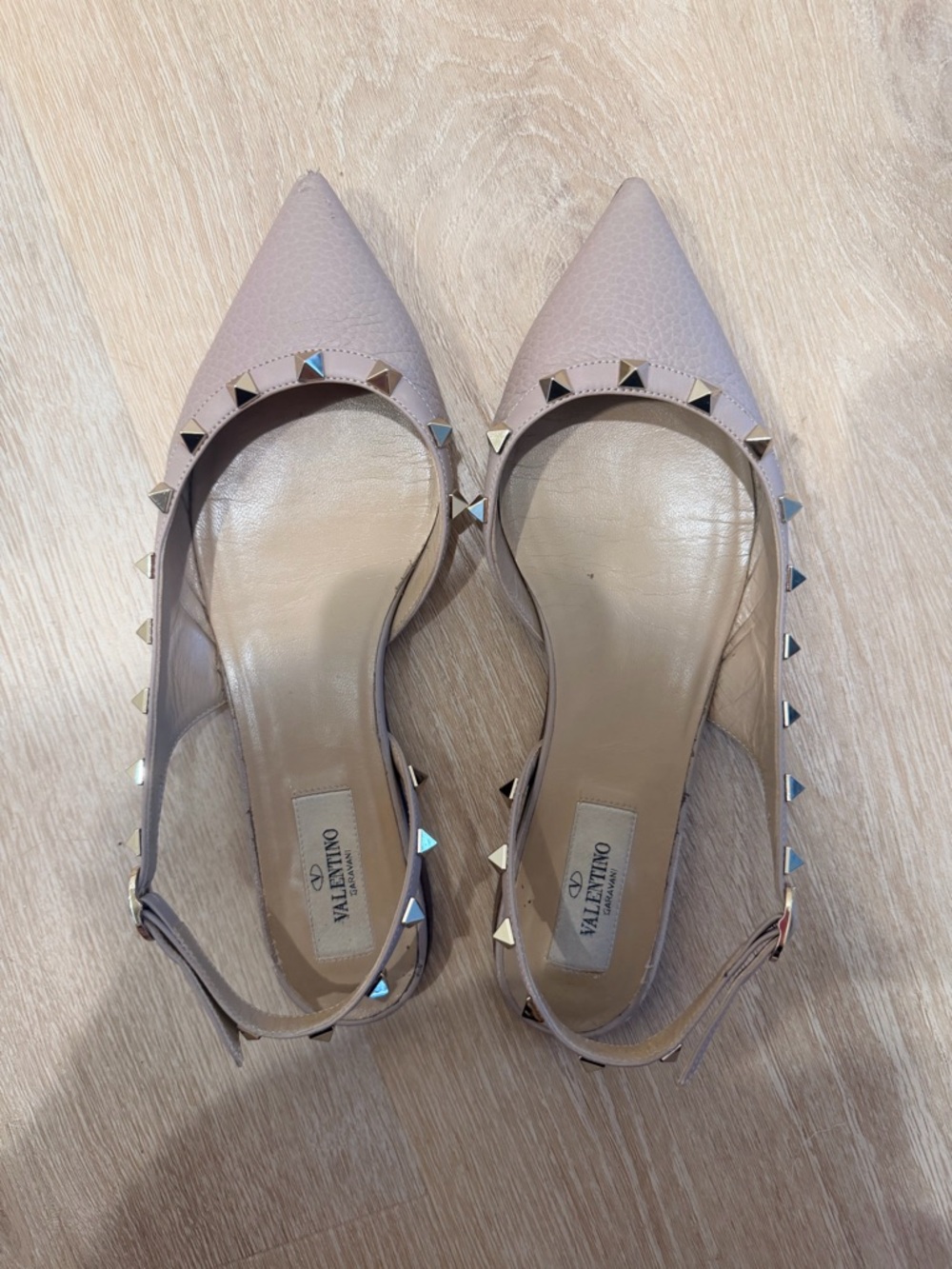 Valentino Nude Pink Pointed Rockstud Slingback Flats